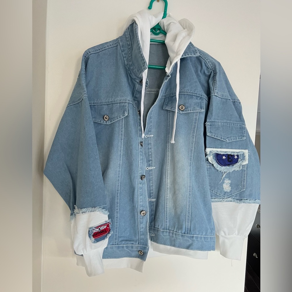 Brand new Distressed Denim Streetwear Hooded Jean Jacket (Unisex)